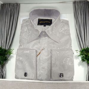 MEN'S MANZINI WHITE LONG SLEEVE FASHION HIGH BOY SPORT SHIRT. MZT-100.